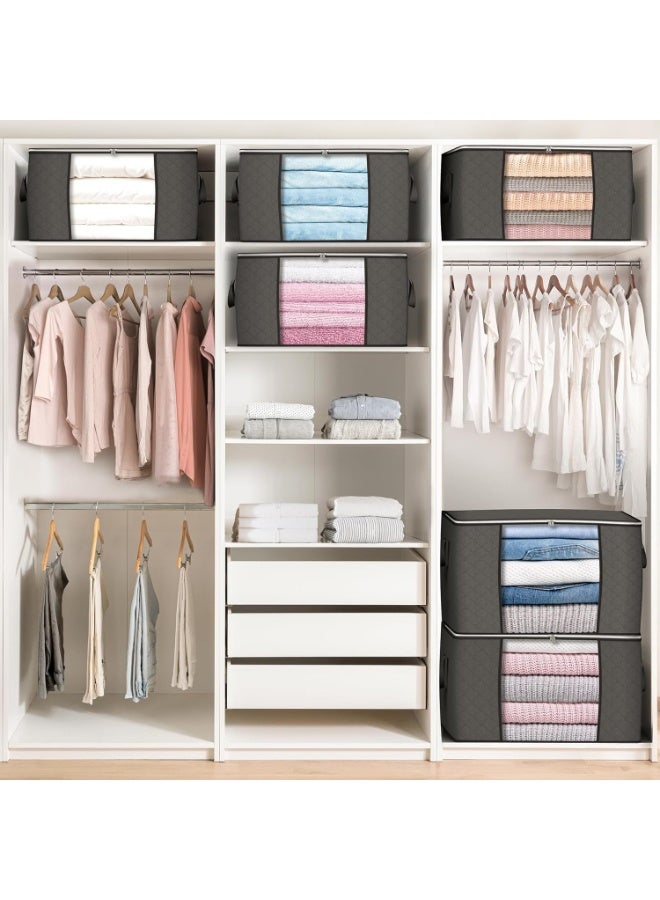 أكياس تخزين قابلة للطي، منظم أكياس تخزين مكون من 6 قطع مع أغطية ومقبض ونافذة شفافة للبطانيات والملابس (رمادي) - Image 4